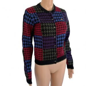 Teddy Fresh Houndstooth Patchwork Cardigan S Preppy Dark Academia Old Money Mult